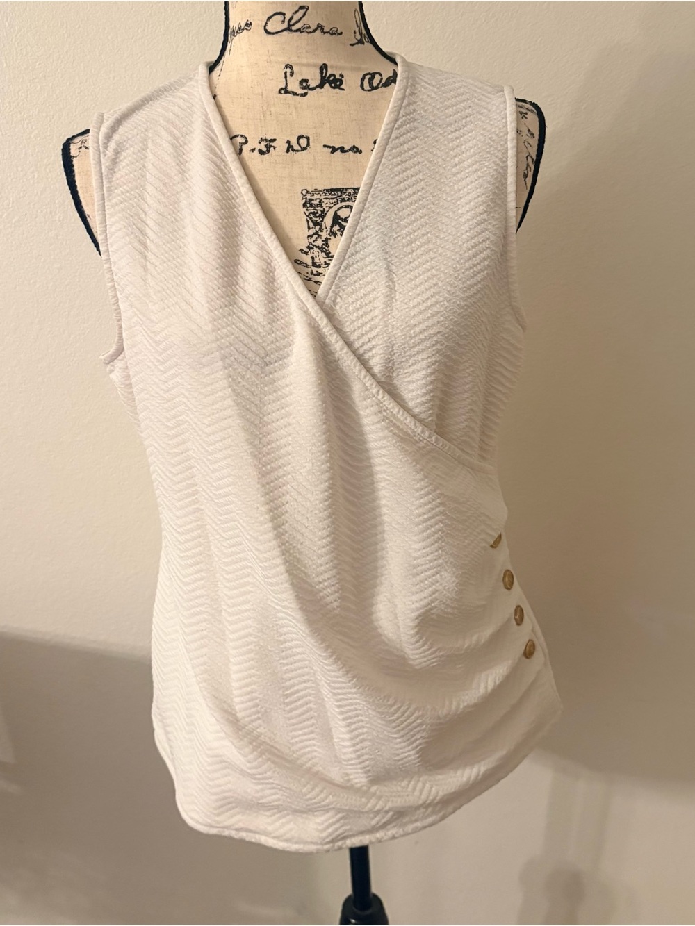 Cable & Gauge Ivory Surplice Tank with Gold Buttons
